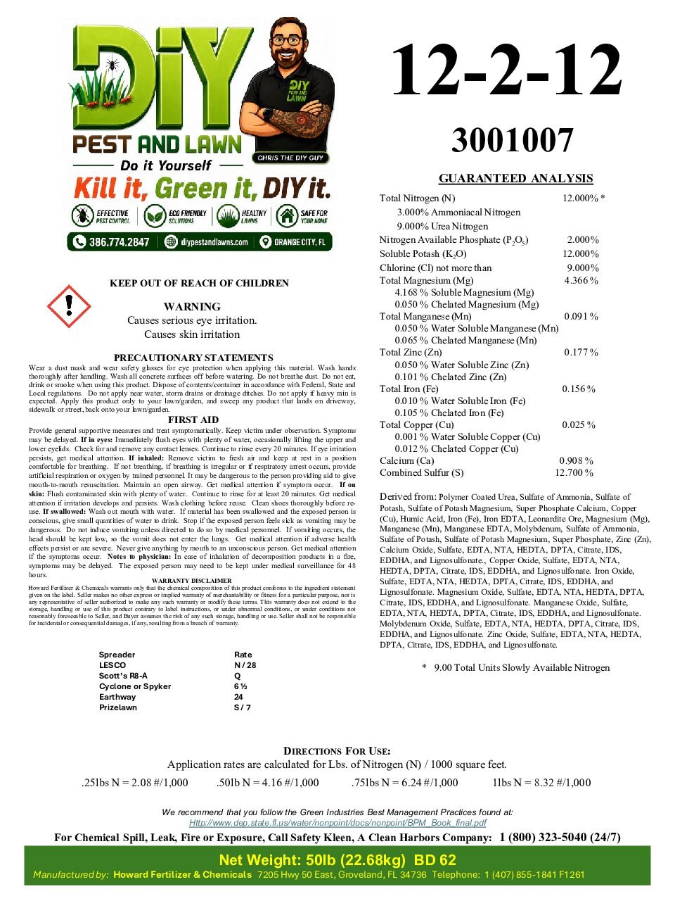 DIY 12-2-12 75% Slow-Release Lawn Fertilizer – 50 lb Bag