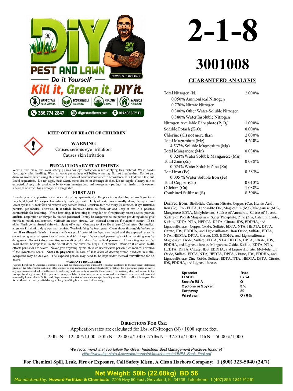 DIY 2-1-8 Lawn Recovery Fertilizer – 50 lb Bag